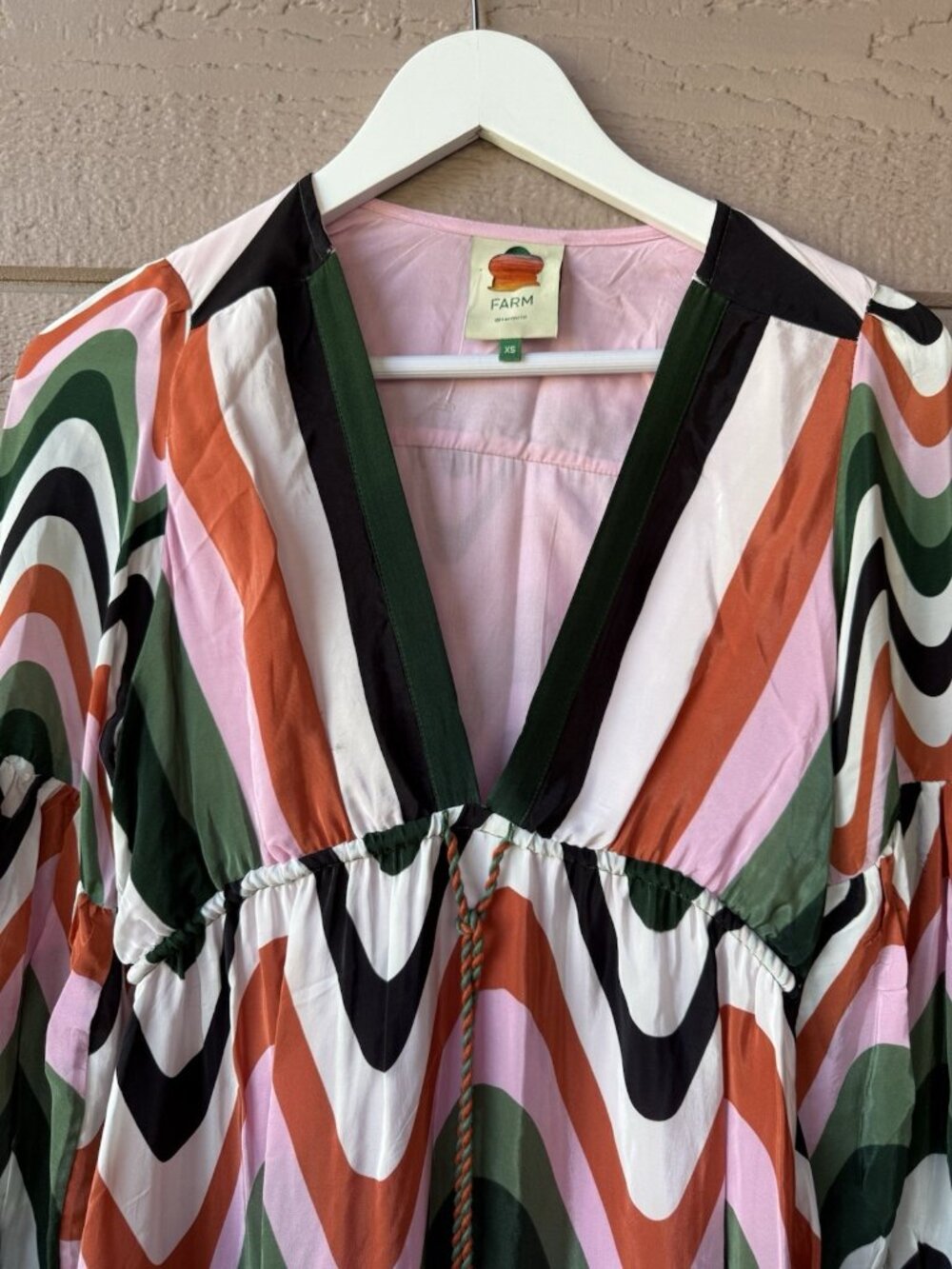 Farm Rio Women’s XS Abstract Wave Print Maxi Dress Long Sleeve Boho NWOT - Picture 6 of 16